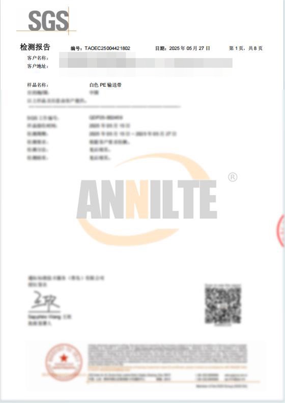 白色PE输送带检测报告