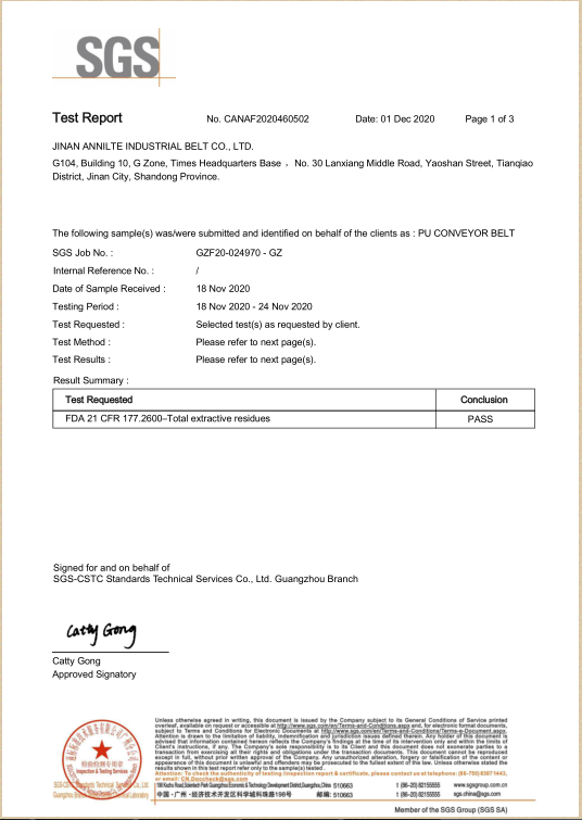 FDA  PU输送带检测报告（英文版）